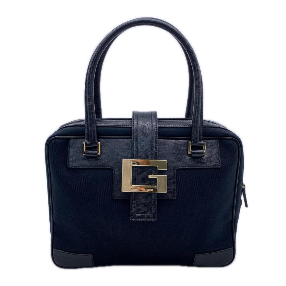 GUCCI G-logo handbag 001 5155, black/navy canvas/leather, women's handbag.